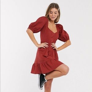 ASOS DESIGN tiered mini dress with puff sleeves